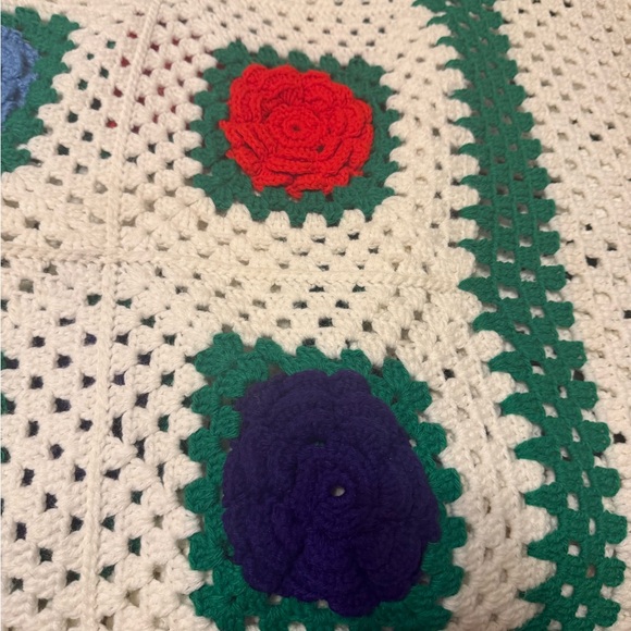 Vintage Crocheted Granny Square Afghan Handmade 105" x 81" - Picture 6 of 8